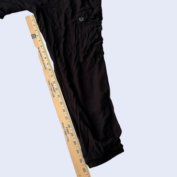 REWASH Y2K Cargo Joggers - Black Rayon Relaxed Fit Streetwear Pants S - Picture 5 of 7